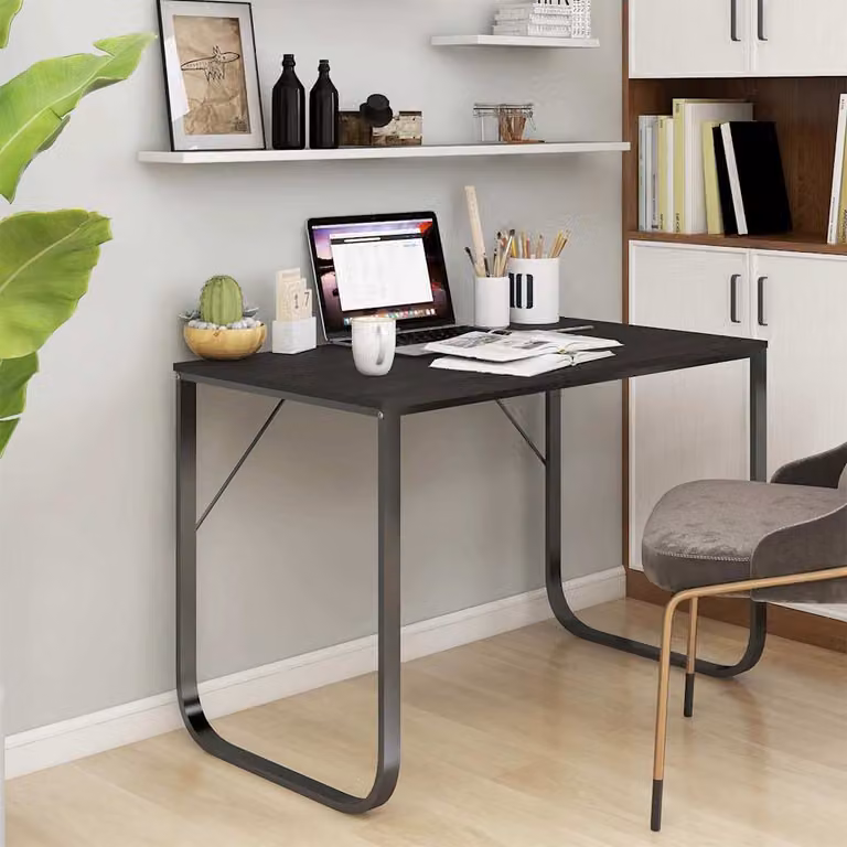 Scrivania per Computer vidaXL Nera in Legno e Metallo L: 110 cm, P: 60 cm, H: 73 cm