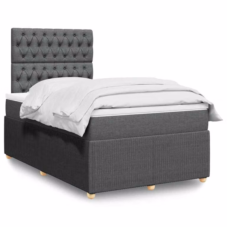 vidaXL Giroletto a Molle con Materasso Ibrido in Tessuto Grigio e Bianco L/P/H: 120 x 200 cm