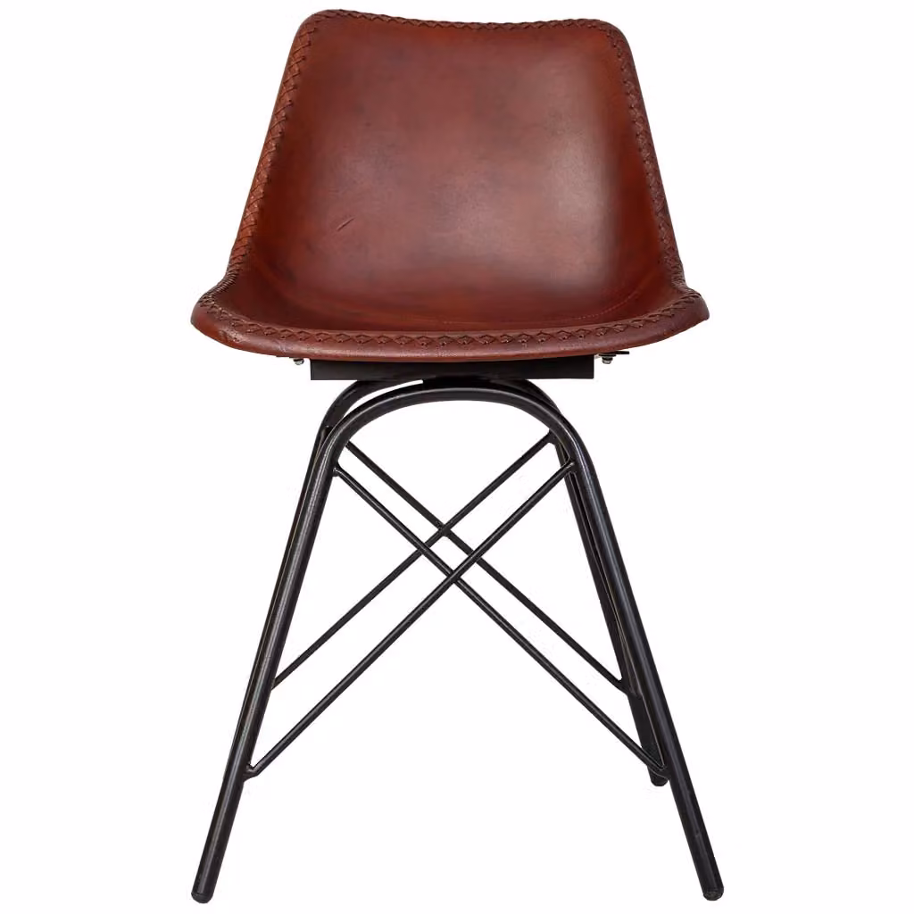 Sedia in stile industrial WANDERLUST DECO in metallo e pelle marrone e nera L/P/H: 46 x 46 x 80 cm – 2