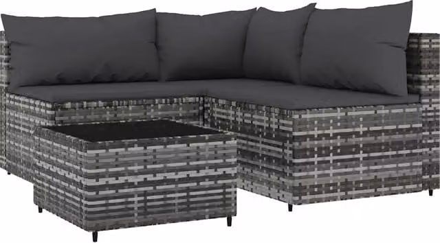 Set Divani da Giardino 4 pz | Set Salotto da Giardino con Cuscini in Polyrattan Grigio