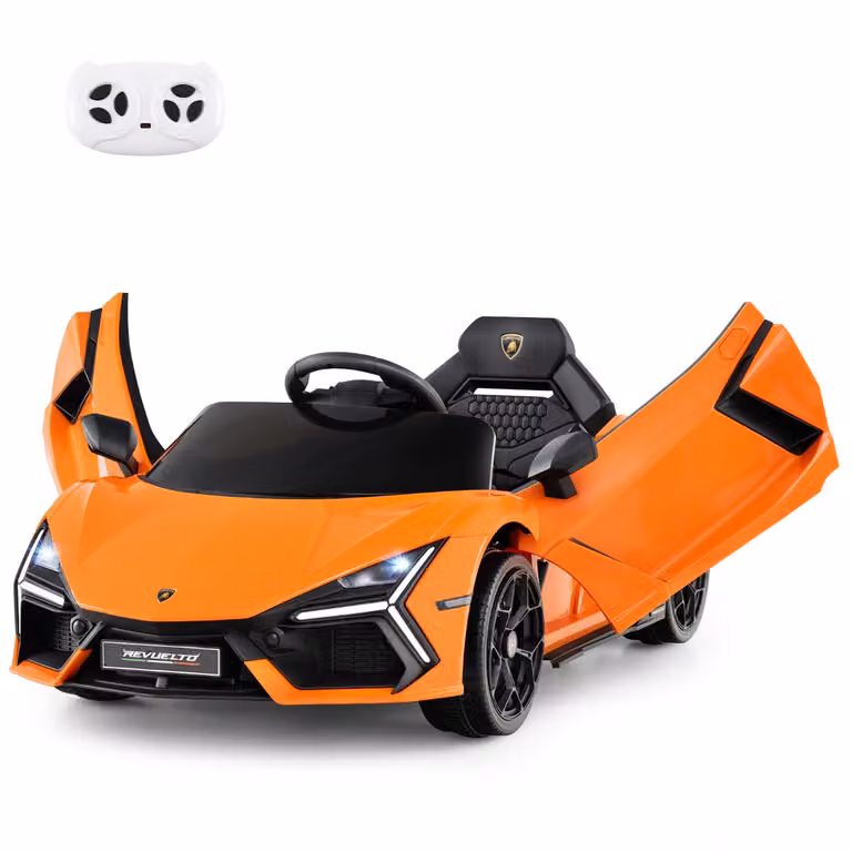 Auto elettrica Costway con telecomando per bambini, veicolo cavalcabile con porte idrauliche e ruote con ammortizzatori, Arancio