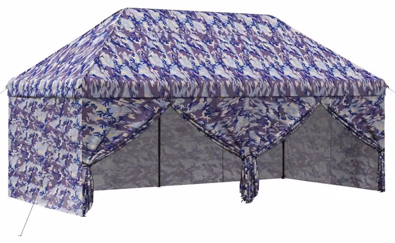 Padiglione pop-up con 4 pareti laterali, dimensioni 3 x 6 metri, motivo camouflage blu