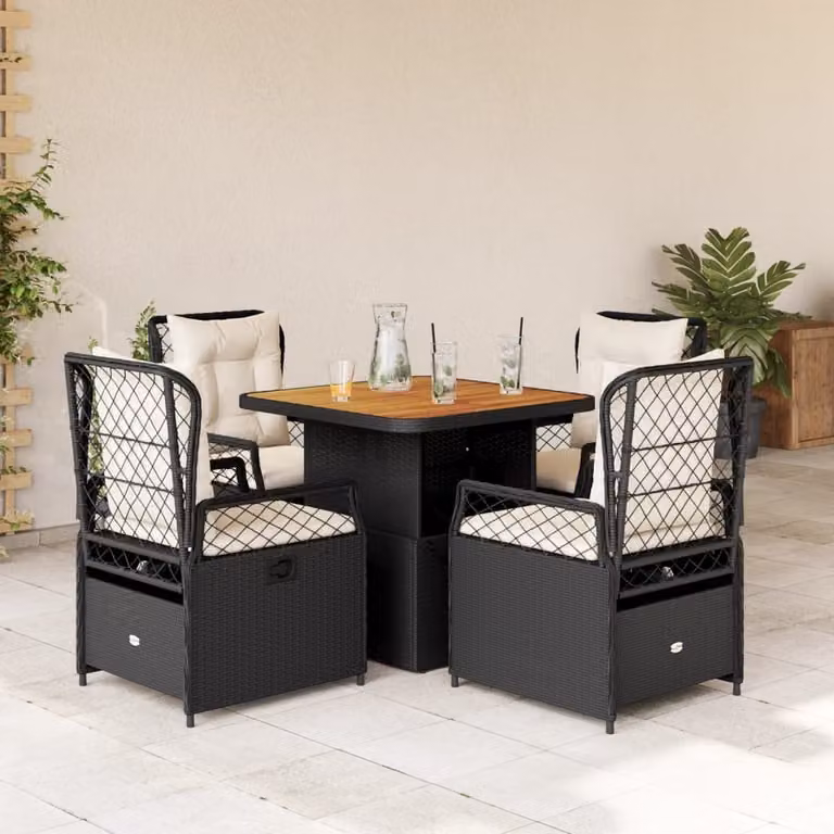Maison Exclusive - Set da Pranzo da Giardino 5 pz Nero con Cuscini in Polyrattan