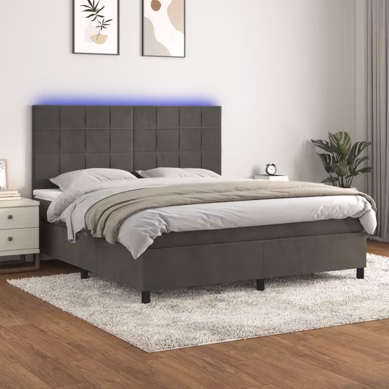 Letto Ibrido vidaXL con Materasso e Illuminazione LED in Velluto Grigio e Bianco L/P/H: 180 x 200 x 128 cm