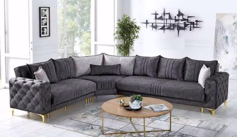 Grau Wohnzimmer Ecksofa L-Form Modern Chesterfield Luxus Sofa