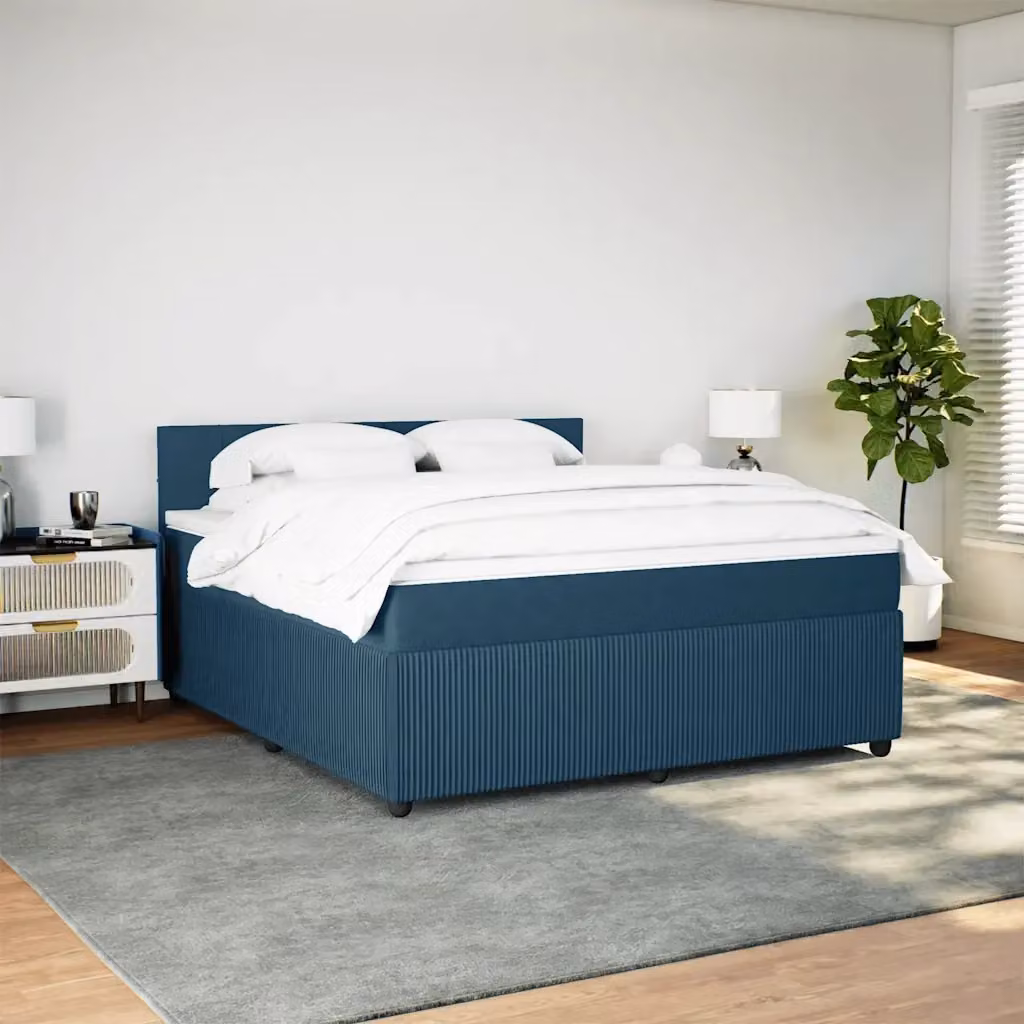 Letto con Giroletto a Molle e Materasso Ibrido vidaXL in Velluto Blu e Bianco L/P: 180 x 200 cm – 2