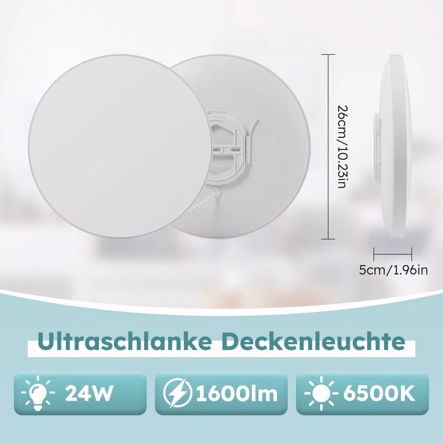 Pannello a LED per soffitto - Modello rotondo da incasso - 24 W - 6500 K (bianco freddo) - Non dimmerabile - Set da 5 pezzi - 220 V