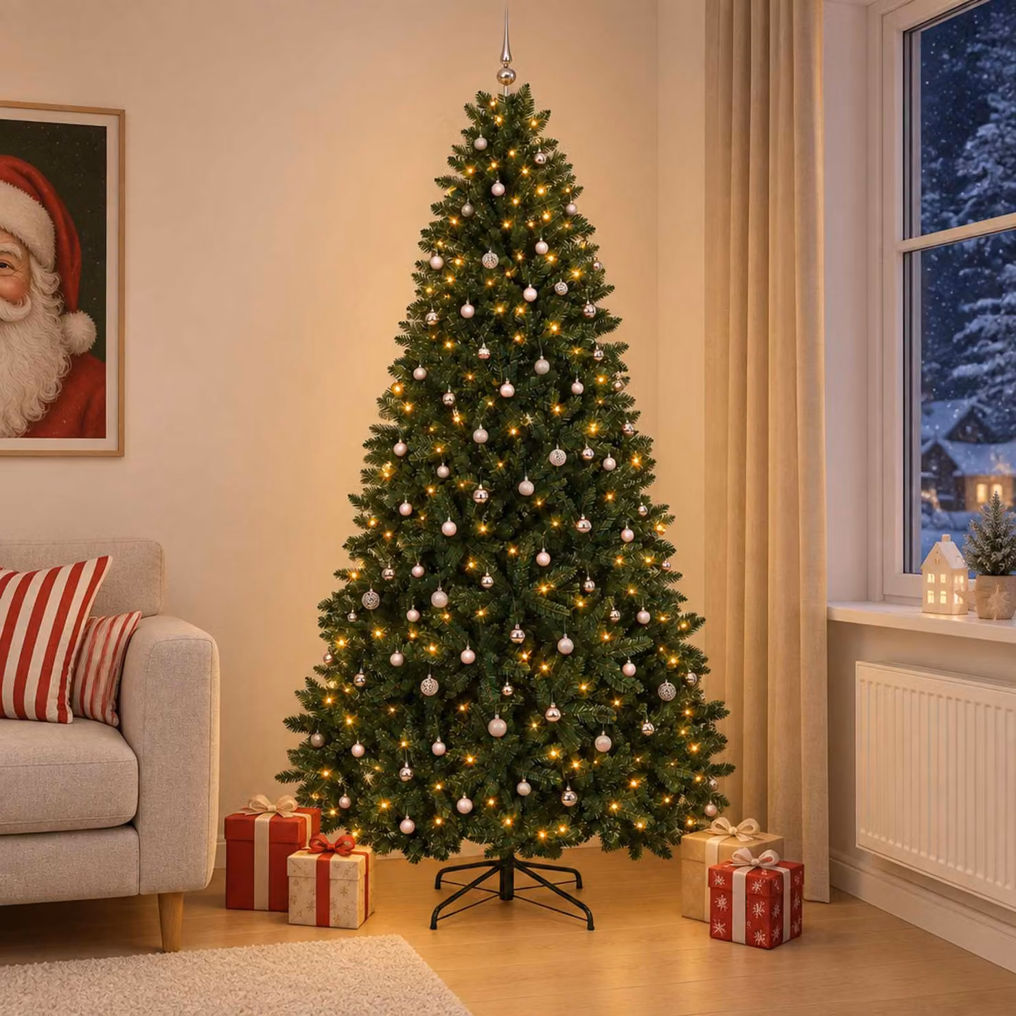 vidaXL Albero di Natale artificiale verde scuro con palline 270 cm