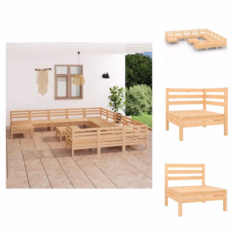 vidaXL Set da salotto da giardino in pino massiccio da 13 pezzi - Set di mobili da giardino