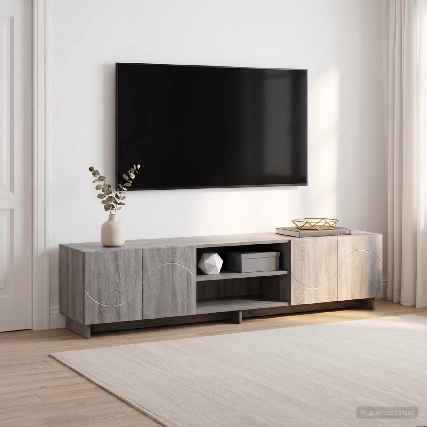 Supporto TV moderno vidaXL in legno e MDF grigio L: 180 cm, P: 34,5 cm, H: 40 cm