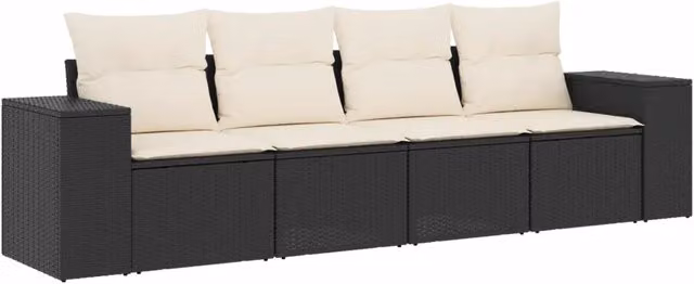 Set Salotto da Giardino Moderno DESIGN IN in Polyrattan Nero con Cuscini e Copertura Protettiva