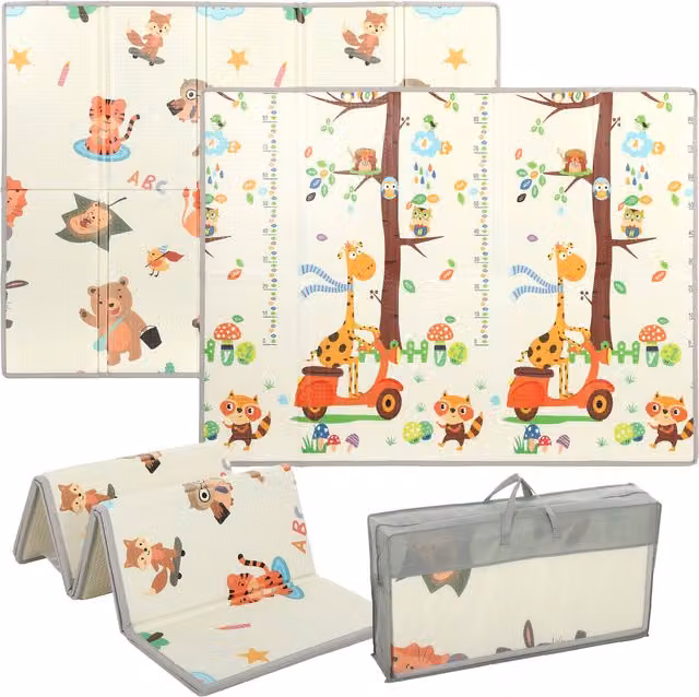 AIYAPLAY Tappeto Gioco Bambini 200x150x1.5 cm a Tema Foresta Pieghevole Reversibile in XPE, 0-3 Anni, Multicolore   Aosom Italy