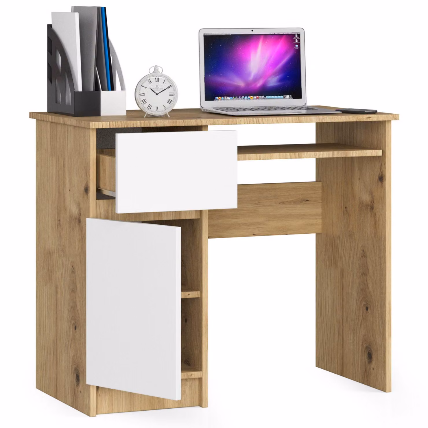 Scrivania per computer da 90 cm | Scrivania | con cassetto porta tastiera e vano portaoggetti
