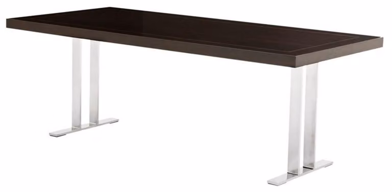 Tavolo da pranzo di design "Casa Padrino", lussuoso, con impiallacciatura di eucalipto, finitura marrone lucida e dettagli in acciaio inossidabile cromato. Dimensioni: 220 x 100 x 78 cm