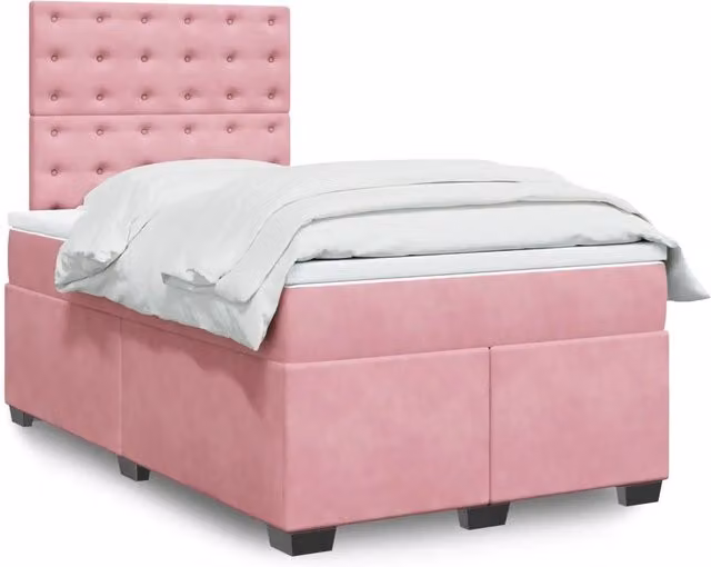 Letto con Giroletto a Molle e Materasso Ibrido vidaXL in Velluto Rosa e Bianco L/P/H: 200 x 120 x 150,5 cm
