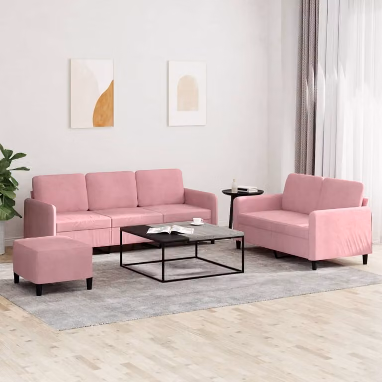 Maison Exclusive - Set divano 3 pezzi in velluto rosa