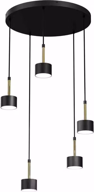 Lampadario sospeso Milagro Arena nero e ottone con 5 luci, diametro 44 cm – 1