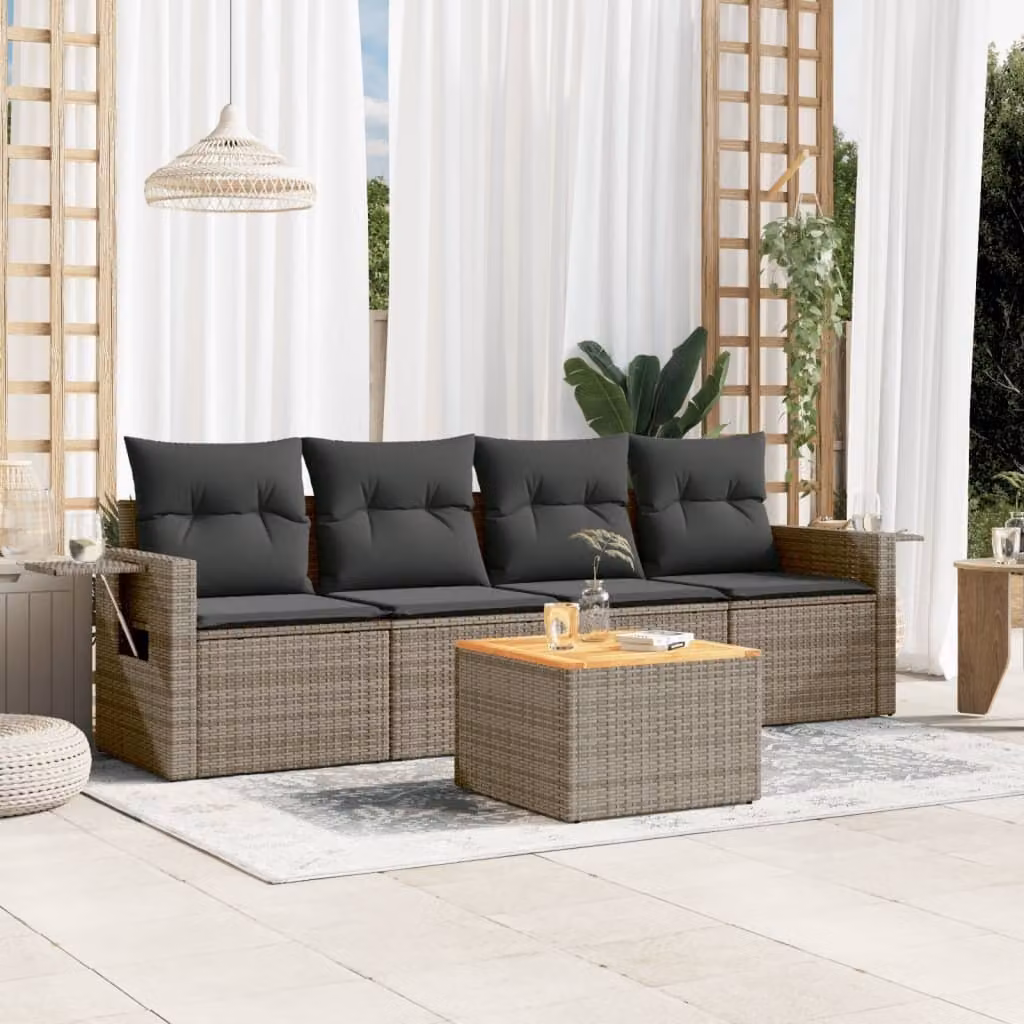 Maison Exclusive - Set Divano da Giardino 5 pz con Cuscini Grigio in Polyrattan