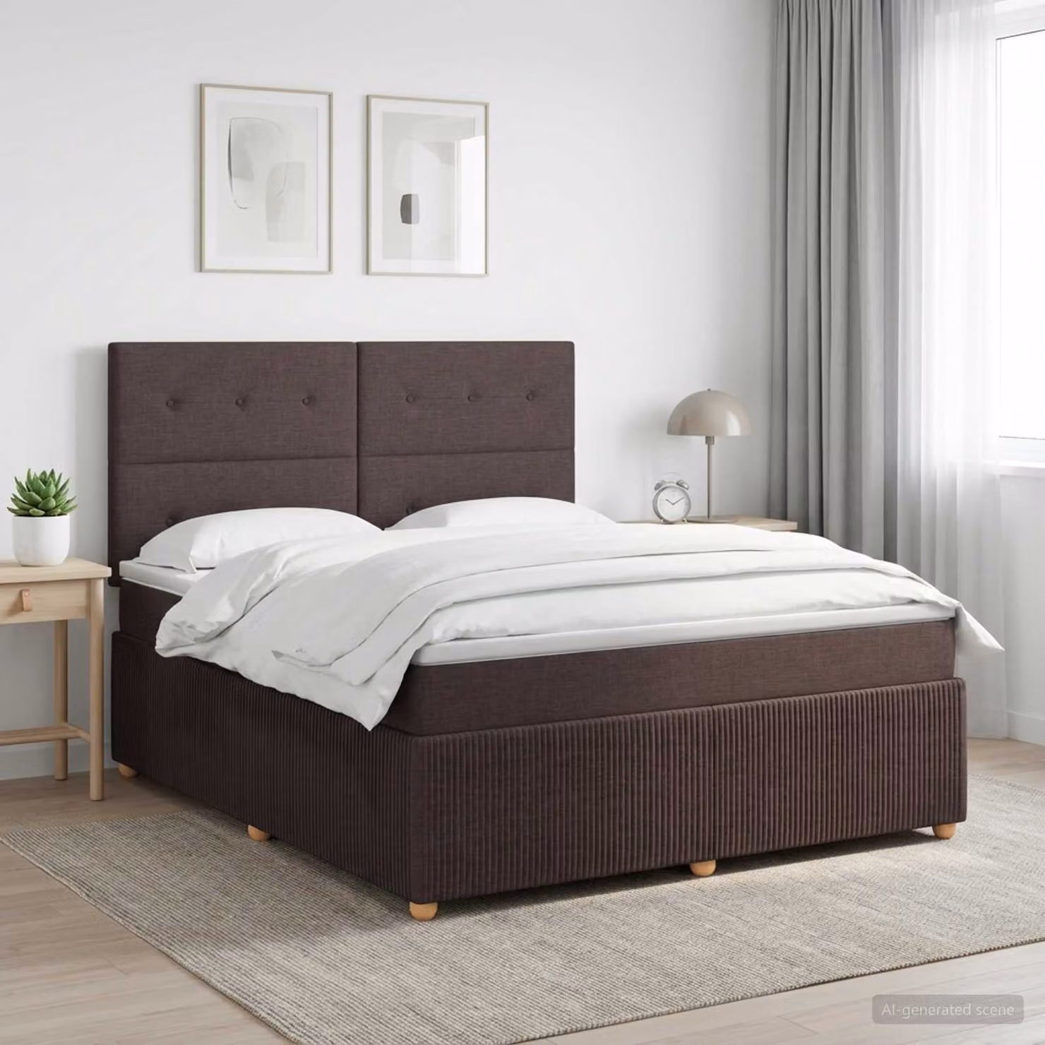 vidaXL Letto box spring con materasso a molle insacchettate Marrone e Bianco L: 140 cm, P: 190 cm