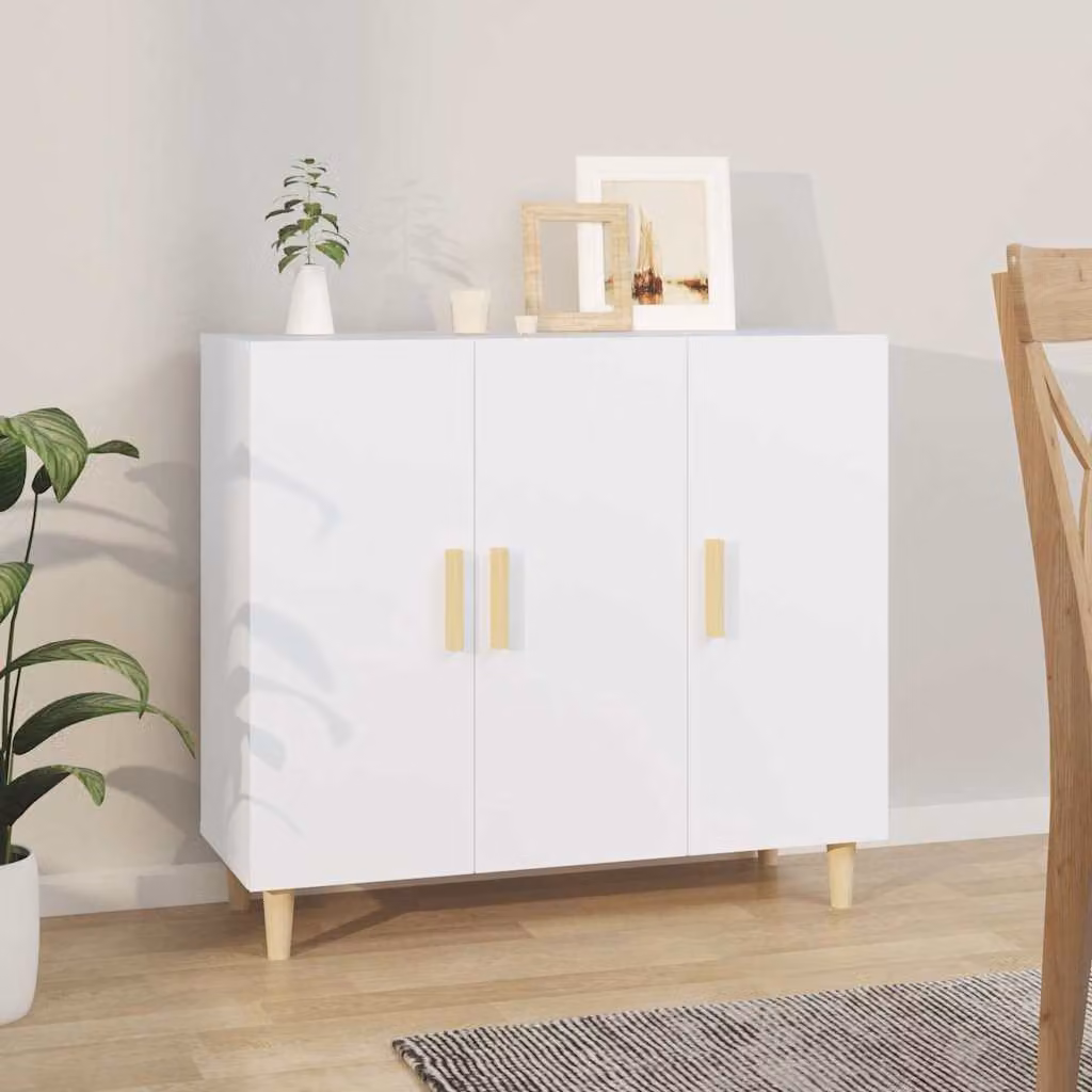 Credenza bianca vidaXL in legno multistrato L: 90 cm, P: 34 cm, H: 80 cm