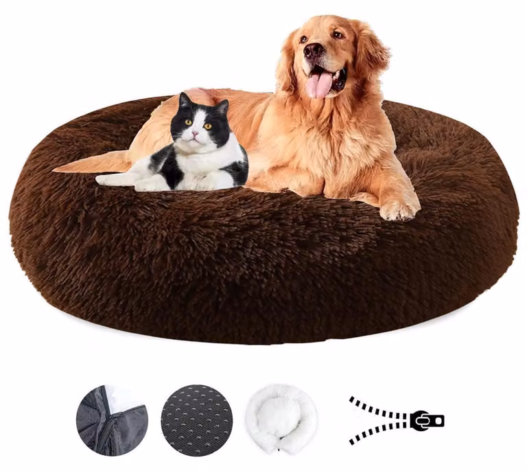 Cuccia per cani, morbida, lavabile, con rivestimento removibile e base antiscivolo, diametro 80 cm, colore caffè