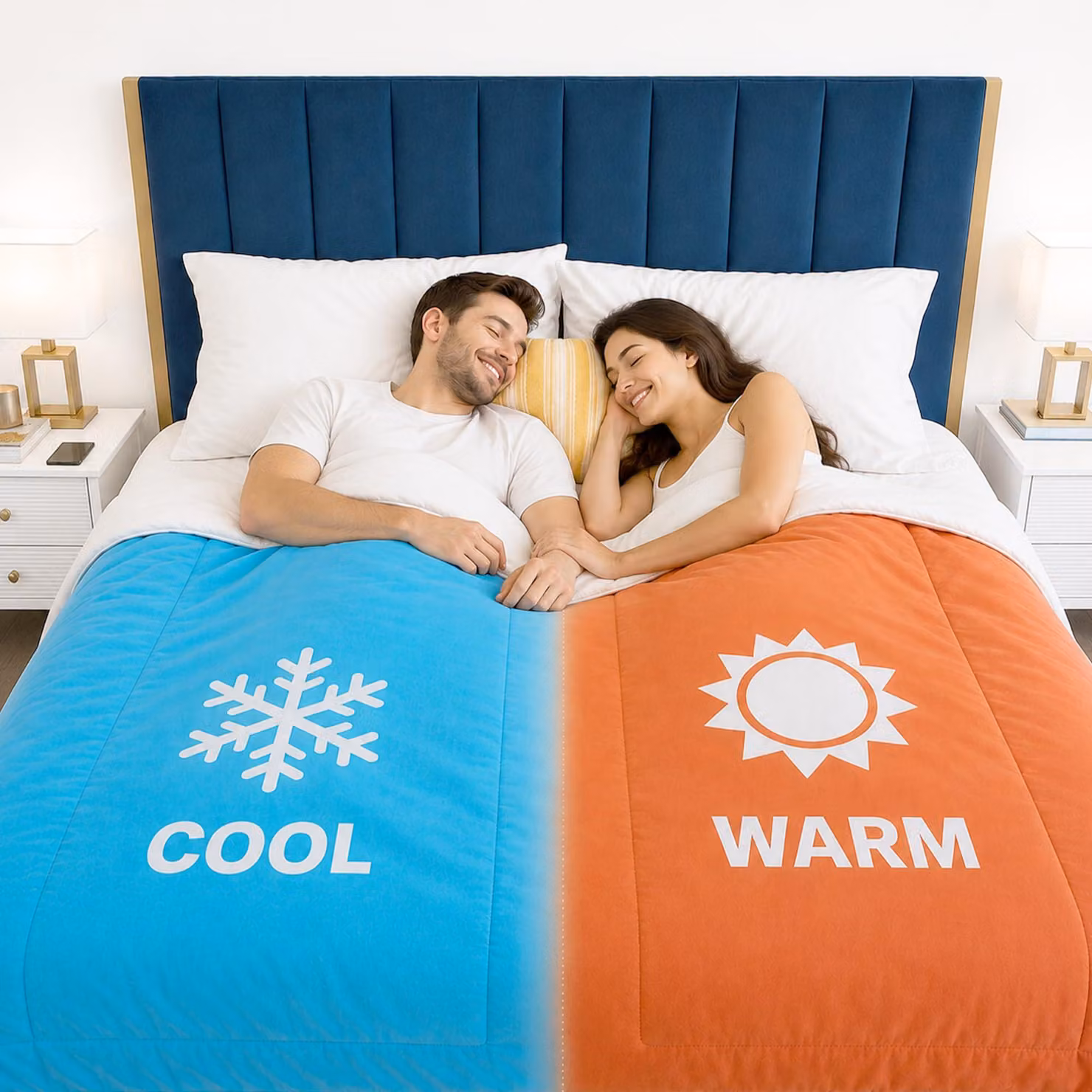 Coperta matrimoniale a due zone, ipoallergenica, 220x230 cm, bianca