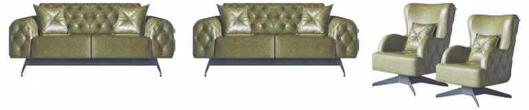 Sofa-Set Kissen Polster 2-Sitzer Leder Sessel Grün Sitzmöbel Chesterfield