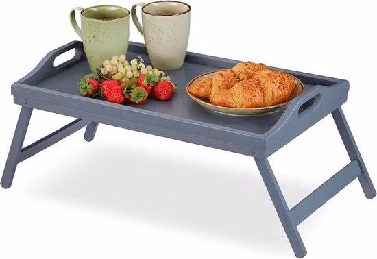 Tavolino da colazione pieghevole in bambù, grigio, 65x50x30 cm