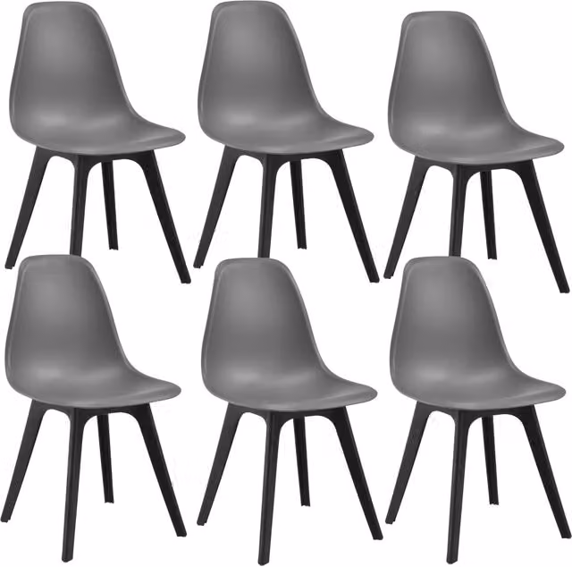 Set di 6 sedie da sala da pranzo design en.casa in plastica grigio e nero H 83 x L 54 x P 48 cm