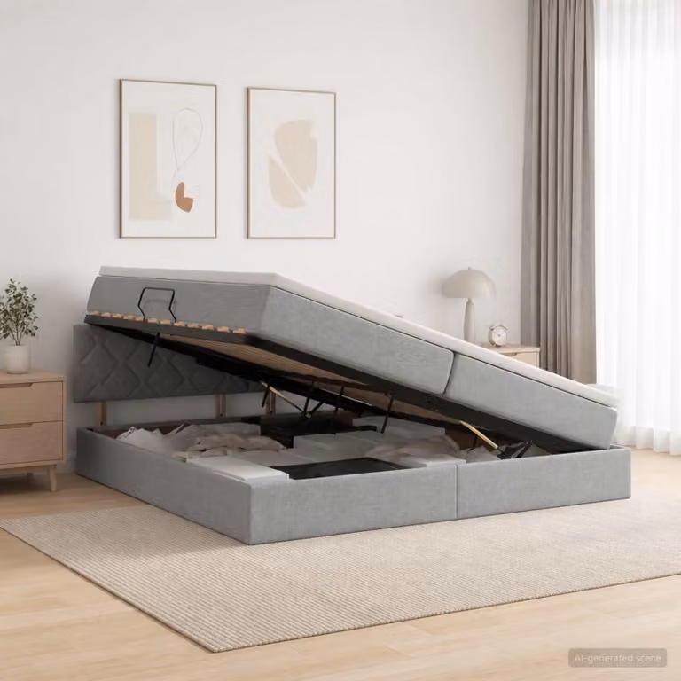 Letto con contenitore e materasso ibrido vidaXL Grigio e Bianco L/P: 200 x 200 cm