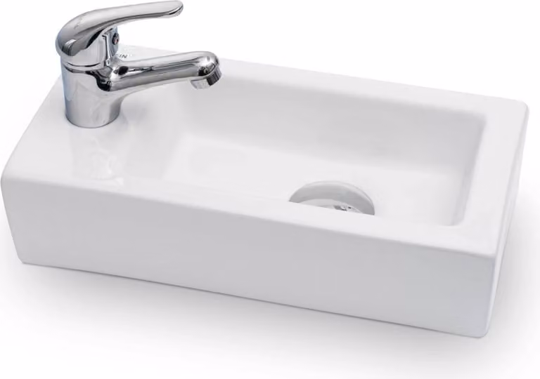 VILSTEIN lavabo a parete o da appoggio WC ospiti | mini lavabo piccolo | lavabo in Vetroceramica piccolo | 36,5x18x9 cm | foro per rubinetto a sinistra