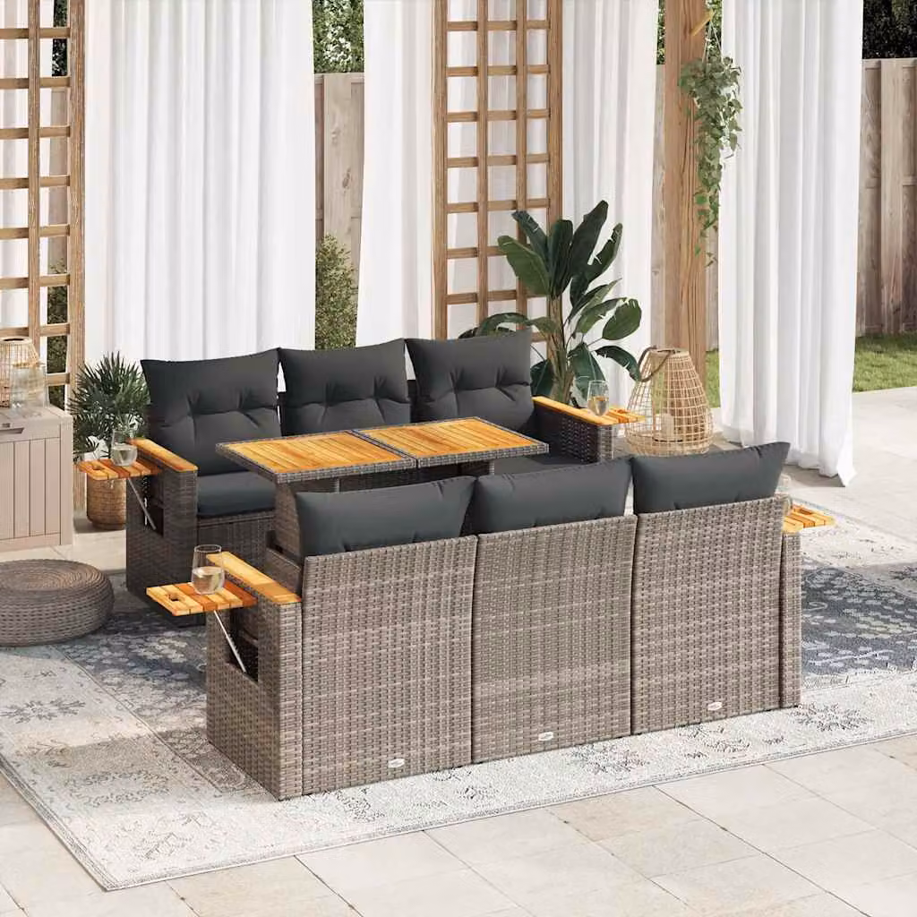 Maison Exclusive - Set Divani da Giardino 7pz con Cuscini Grigio Polyrattan Acacia