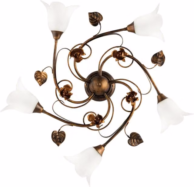 Plafoniera Arte Povera Cestino LuceArt Classic in metallo marrone e bianco con 5 luci E14