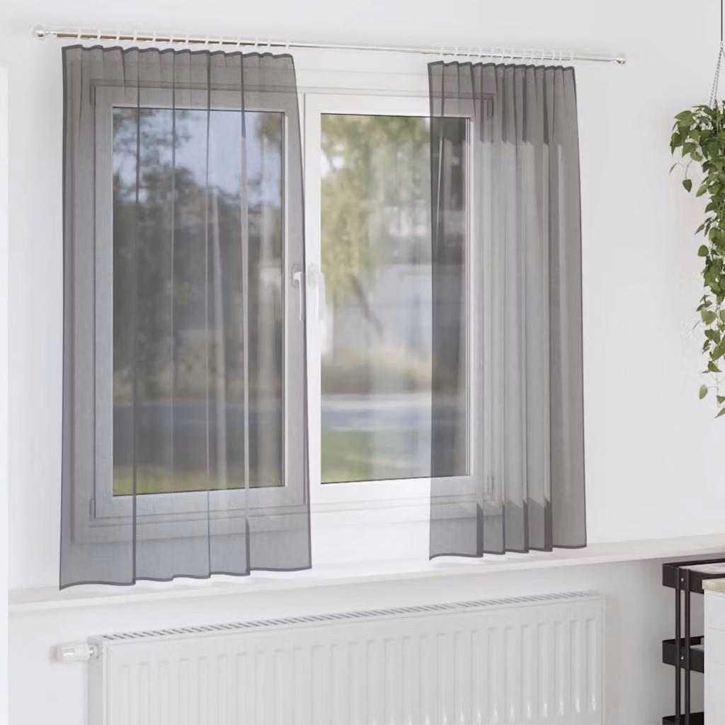 Set di 2 tende in voile semi-trasparenti vidaXL con tasche per asta, colore grigio, L: 140 cm x H: 175 cm