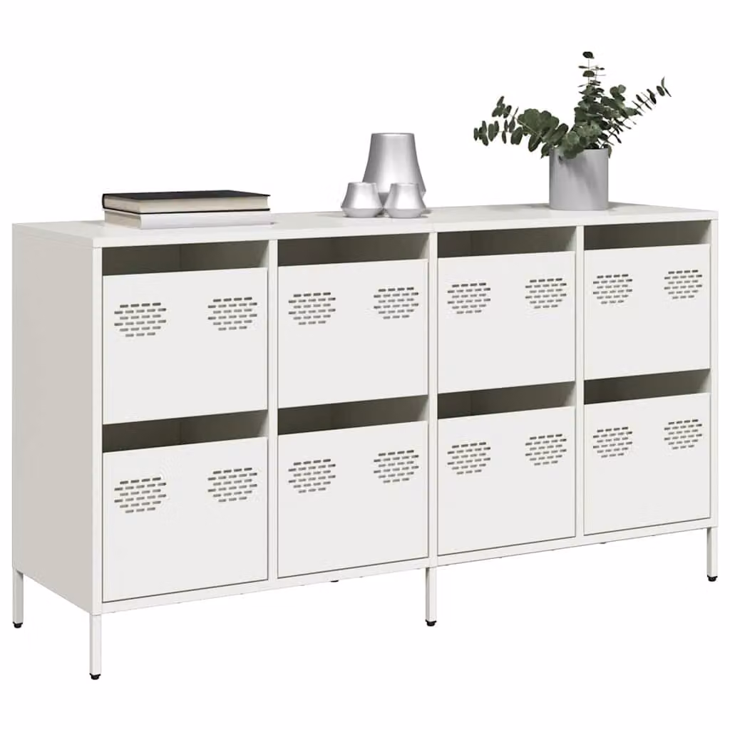 Credenza bianca vidaXL in metallo e MDF, L 135 cm x P 39 cm x H 73,5 cm