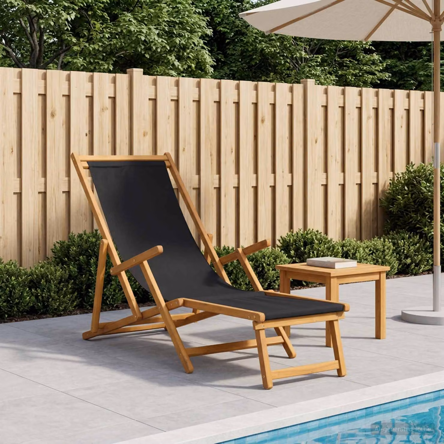 vidaXL Lettino prendisole pieghevole in legno trattato con poggiatesta regolabile e tessuto nero per giardino, balcone o terrazza