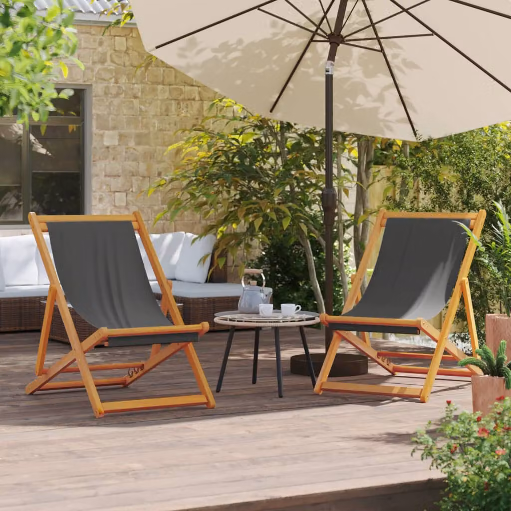 Set di 2 sedie pieghevoli da giardino vidaXL in legno trattato e tessuto grigio resistente ai raggi UV