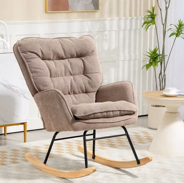 poltrona a dondolo 71x98,5x97 cm marrone con braccioli, senza materasso