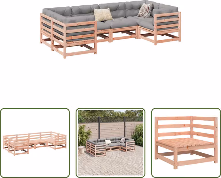 The Living Store Set di divani da giardino 6 pezzi in legno massiccio di abete Douglas