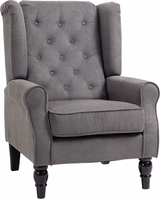 Poltrona da Salotto Stile Francese con Gambe in Legno e Cuscini Sfoderabili, 74x86x102 cm, Grigio