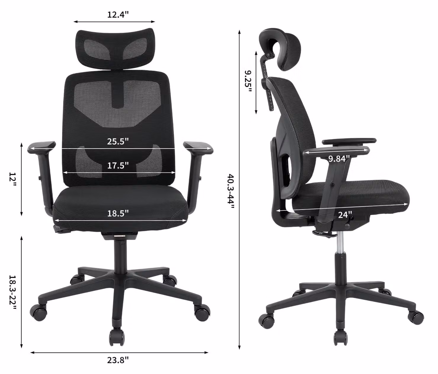 Sedia da ufficio ergonomica con struttura a rete - nera, con braccioli pieghevoli - altezza regolabile