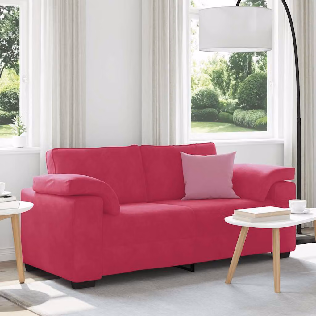 Divanetto vidaXL in velluto rosso vino con cuscini, stile moderno, L 180 x P 77 x H 82 cm