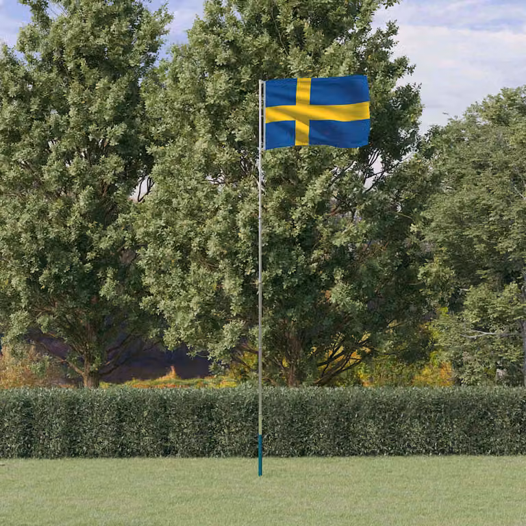 vidaXL Asta e Bandiera della Svezia in Alluminio e Poliestere, 5,5 m, Argento e Multicolore