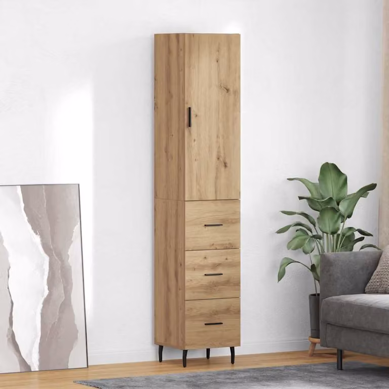 vidaXL Credenza in Rovere e Metallo per Cucina e Sala da Pranzo, L/P/H: 34,5 x 34 x 180 cm