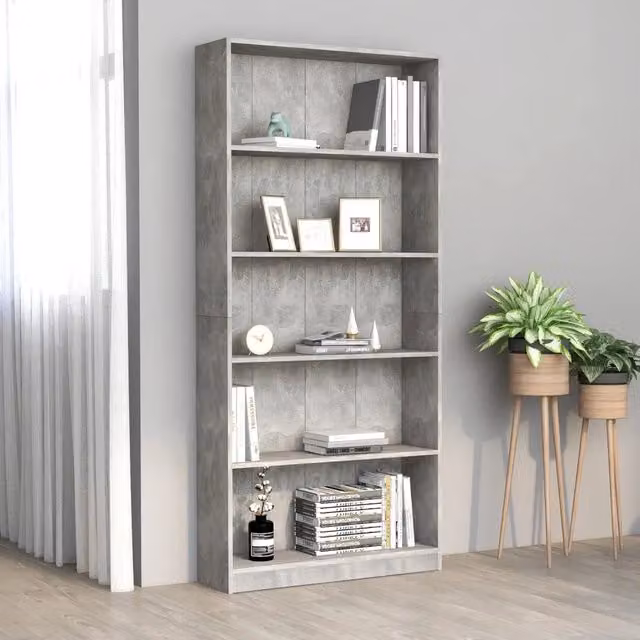 Libreria vidaXL con 5 Ripiani in Legno Multistrato Grigio, L: 80 cm, P: 24 cm, H: 175 cm