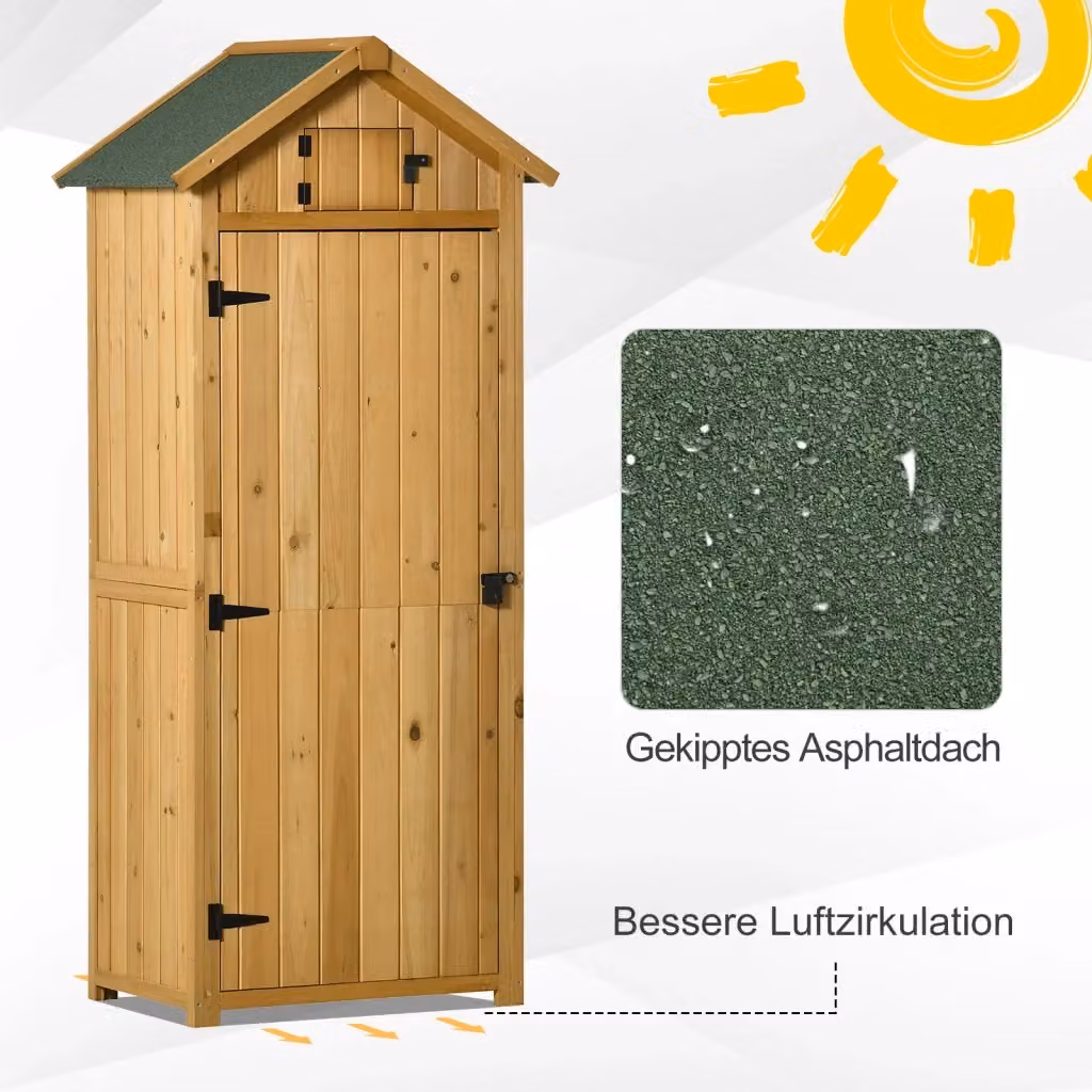 Armadietto da giardino OKWISH in legno laccato giallo con ante in vetro e ripiani interni, L: 77 cm, P: 54,2 cm, H: 179 cm – 2