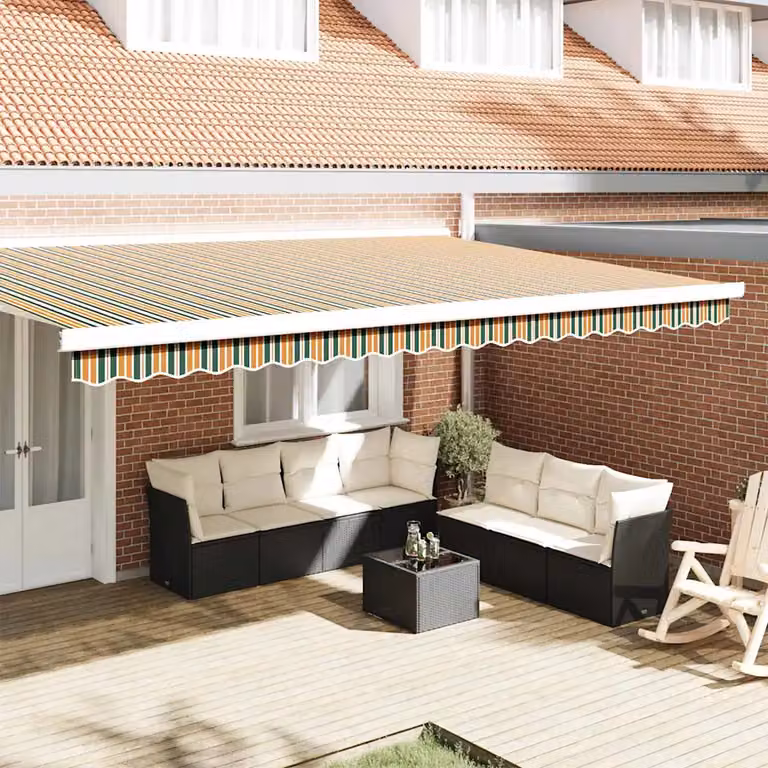 Mantovana di ricambio per tenda da sole vidaXL in poliestere, strisce verdi e gialle, Lunghezza: 5 m