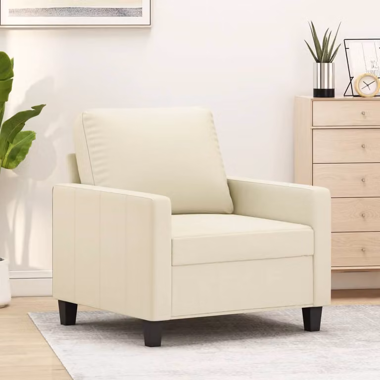 Poltrona moderna vidaXL in similpelle beige con braccioli e struttura in metallo per soggiorno