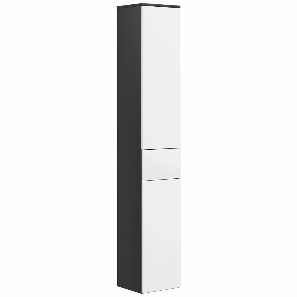 Colonna Bagno Salvaspazio Minimal in Legno con Armadietti e Cassetto, Nero, L 30 cm x P 28 cm x H 180 cm – 2