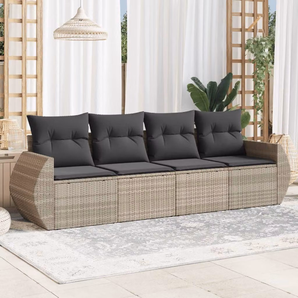 vidaXL Set Divano da Giardino a L in Polyrattan Grigio con Cuscini Imbottiti e Coperture Rimosse